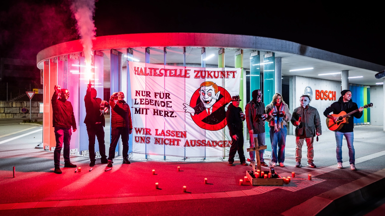 Halloween-Protest bei Bosch in Schwieberdingen